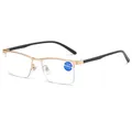 Premium men's business half-rim anti-blue light reading glasses with gold metal frames - Plain / Gold Frame