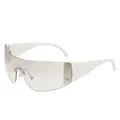 Futuristic white Y2K wrap-around sunglasses with metallic silver star hinges - White Temple Light Grey Lens