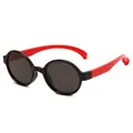 Leuke ronde siliconen zonnebril voor kinderen met comfortabel rood en zwart montuur - Rond Frame (S5006) / Zwart Frame Rood Pootje