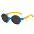 Schattige blauwe en gele ronde siliconen zonnebril voor kinderen met beschermende glazen - Rond Frame (S5006) / Blauw Frame Gele Poten