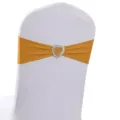 Elegante fascia elastica dorata per sedia da matrimonio con fibbia a cuore in argento - Stile Zenzero con Fibbia a Cuore in Strass (YT260721-4) / 13cm*35cm