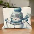 Borsa da toilette natalizia con simpatico motivo di pupazzo di neve blu e zip - Stile Pupazzo Di Neve Che Scia In Blu E Bianco (HZB250915--21) / Confezione da 10