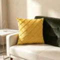 Luxurious yellow velvet throw pillow cover featuring an elegant diamond lattice smocked design - 45x45 Square (No Insert) / Yellow