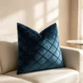 Elegant navy blue velvet cushion cover featuring a diamond quilted design for home decor - 50*30cm (Without Filling) / Indigo Blue