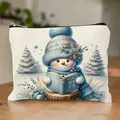 Pochette per trucchi festiva natalizia con stampa pupazzo di neve e cappello blu - Stile Pupazzo Di Neve Con Libro CAPODANNO (HZB250915--23) / Confezione da 10