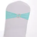 Fascia elastica per sedia da matrimonio blu Tiffany con fibbia a cuore in argento - Stile Blu Tiffany con Fibbia a Cuore in Strass (YT260721-16) / 13cm*35cm