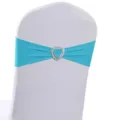 Fascia elastica per sedia turchese con fibbia a cuore per decorazione matrimonio - Stile Blu Brillante con Fibbia a Cuore in Strass (YT260721-19) / 13cm*35cm
