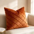 Luxurious burnt orange velvet quilted throw pillowcase with diamond pattern for sofa - 50*30cm (Without Filling) / Orange Red