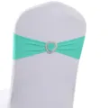 Fascia elastica per sedie color verde acqua con fibbia a cuore argento per banchetti nuziali - Stile Verde Menta con Fibbia a Cuore in Strass (YT260721-26) / 13cm*35cm