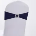 Fascia elastica per sedia blu navy con fibbia a cuore argento per decoro banchetti - Stile Blu Scuro con Fibbia a Cuore in Strass (YT260721-18) / 13cm*35cm