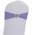 Elegante fascia elastica viola per sedie da matrimonio con fibbia a cuore argento lucido - Stile Viola con Fibbia a Cuore in Strass (YT260721-12) / 13cm*35cm