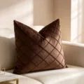 Luxury brown velvet throw pillow cover with elegant decorative lattice pattern design - 50*30cm (Without Filling) / Dark Coffee