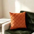 Elegant orange velvet cushion cover with lattice pleated design for luxury sofa decor - 50*30cm (Without Filling) / Orange Yellow