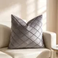 Luxury grey velvet pillow case featuring a sophisticated diamond lattice stitch design - 50*30cm (Without Filling) / Light Gray