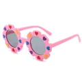 Occhiali da sole rosa per bambini a forma di fiore con motivi a cuore colorati e finitura opaca - Montatura Rosa Acceso Lenti Grigie