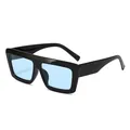 Retro Oversized quadratische Sonnenbrille mit dickem schwarzem Rahmen und blauen Gläsern - Schwarzer Rahmen Blaue Gläser