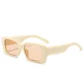 Stylish small square frame sunglasses in cream beige with trendy light orange tinted lenses - Off-white Frame Tea Lens