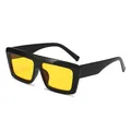 Trendige schwarze rechteckige Sonnenbrille mit leuchtend gelben Gläsern für Damen - Schwarzer Rahmen Gelbe Gläser
