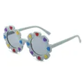 Simpatici occhiali da sole per bambini a forma di fiore con motivi a cuore colorati - Montatura Blu Grigio Lenti Grigie