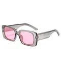 Stylische graue transparente rechteckige Sonnenbrille mit rosa Gläsern, Y2K Stil - Transparent Grauer Rahmen Rosa Gläser