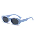Klassische hellblaue ovale Katzenaugen-Sonnenbrille für Damen im modischen Retro-Stil - Blauer Rahmen Graue Linsen