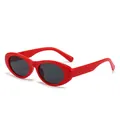 Trendige rote ovale Cat-Eye-Sonnenbrille für Damen mit dunklen Gläsern im Retro-Stil - Roter Rahmen Graue Gläser