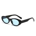 Modische Retro-Oval-Cat-Eye-Sonnenbrille mit schwarzem Rahmen und hellblauen Gläsern - Schwarzer Rahmen Blaue Gläser
