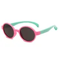 Schattige roze en groene ronde siliconen zonnebril voor peuters met UV400 bescherming - Rond Frame (S5006) / Roze Frame Groene Poot