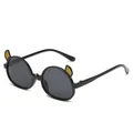 Cute black children's sunglasses featuring cartoon cat ear design and protective dark lenses - Black Frame Black Grey Lens