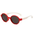 Modieuze rode ronde siliconen zonnebril voor peuters met beschermende witte pootjes - Rond Frame (S5006) / Rood Frame met Witte Poten