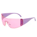 Futuristic Y2K rimless shield sunglasses with small star accents in pink and purple - Purple Frame Pink Lens