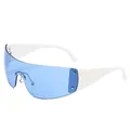 Futuristic Y2K rimless wrap sunglasses with star details blue lenses and white temples - White Temple Blue Lens