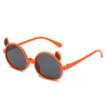 Cute orange cartoon cat ear sunglasses for kids featuring round dark protective lenses - Orange Frame Black Grey Lens