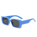 Retro style bright blue rectangular frame sunglasses with protective dark tinted lenses - Blue Frame Gray Lens