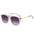 Trendy large frame sunglasses with purple gradient lenses and gold metal temples - Light Gray Frame Gradient Gray Lens