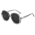Lunettes de soleil carrées rétro oversize avec monture grise transparente et verres foncés - Monture Grise / Verres Gris-Noir