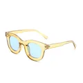 Retro-Sonnenbrille mit rundem bernsteinfarbenem Rahmen und blau getönten Gläsern - Transparent Tee Rahmen Blaue Linse