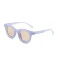 Stylische Retro-Rund-Sonnenbrille für Damen mit fliederfarbenem Rahmen und bernsteinfarbenen Gläsern - Seeblauer Rahmen Teefarbene Gläser