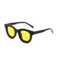 Retro runde Sonnenbrille mit schwarzem dickem Rahmen und gelben Gläsern - Schwarzer Rahmen Gelbe Gläser