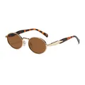 Vintage Retro-Sonnenbrille aus Metall, oval mit braunen Gläsern und Schildpatt-Design - Goldener Rahmen Tee Gläser