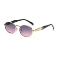 Retro-Sonnenbrille mit ovalem Metallrahmen und violettem Verlaufsglas in Gold - Goldrahmen Grau-Rosa Gläser