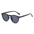 Classic retro round black sunglasses with silver stud accents for men and women stylish - Bright Black Frame Grey Lens