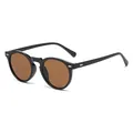 Stylish retro round small frame sunglasses featuring black frame and brown tinted lenses - Shiny Black Frame Tea Lens
