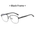 Retro-Business-Brille mit quadratischem Rahmen, Doppelsteg und Blaulichtschutz in Schwarz - Schwarzer Rahmen Klare Linse (3327)