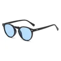 Retro small round sunglasses with black frames and blue tinted lenses for men and women - Shiny Black Frame Blue Lens