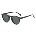 Retro round black frame sunglasses with green lenses and decorative silver rice nails - Glossy Black / G15 Green Lens
