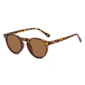 Retro round leopard print sunglasses with brown lenses and rice-nail rivets decoration. - Tortoiseshell Frame Brown Lens