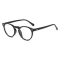 Classic retro round black frame glasses featuring elegant silver rice nail rivets accents - Bright Black Frame Anti-Blue Light