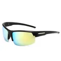 Side view of polarized cycling sunglasses with black frame and gradient mirrored lenses. - Dazzling Gold Lens (VA03) / Polarized / Black Frame