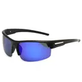 Professional black sports cycling sunglasses featuring polarized blue mirrored lenses - Dazzling Blue Lens (VA03) / Polarized / Black Frame